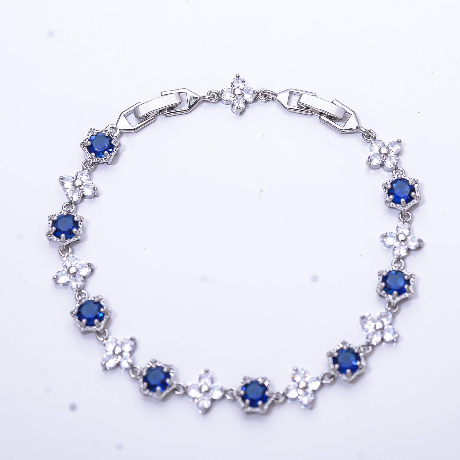 Blue Sapphire & CZ – Simulated 925 Sterling Silver Tennis Bracelet 8.99″ B67