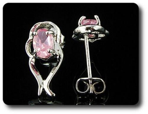 Earrings Pink Sapphire 0 3/32×0 9/32in Gold Plated White 18, K