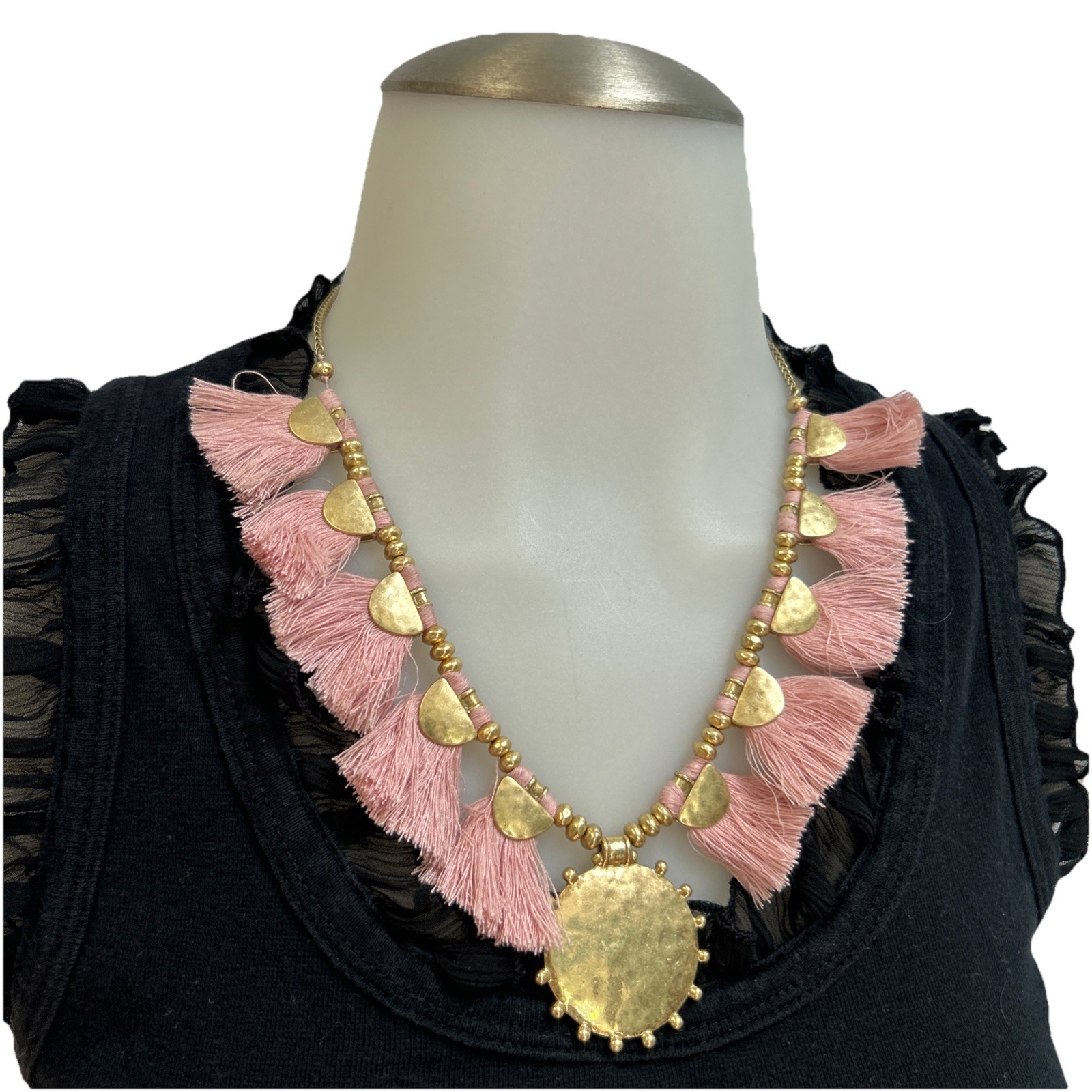 Lucky Brand Pink & Gold Tassel Necklace Reversible