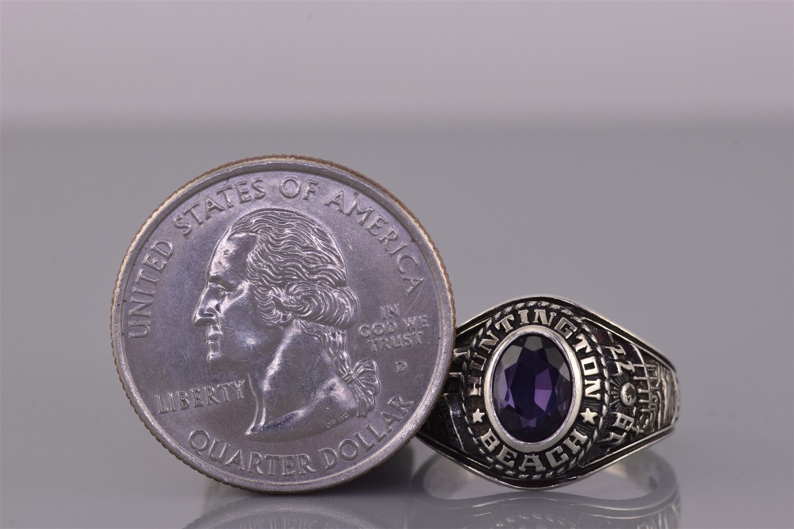 Jostens Sterling Silver Purple Sapphire Huntington Beach Band Ring 925 Sz: 6