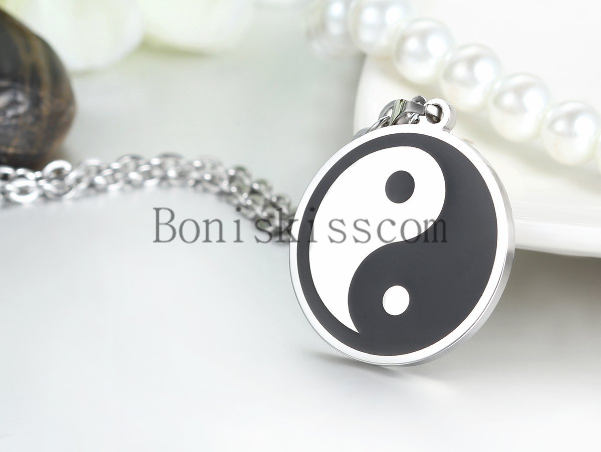 Black Silver Charm Ying Yang Taiji Bagua Stainless Steel Couple Pendant Necklace