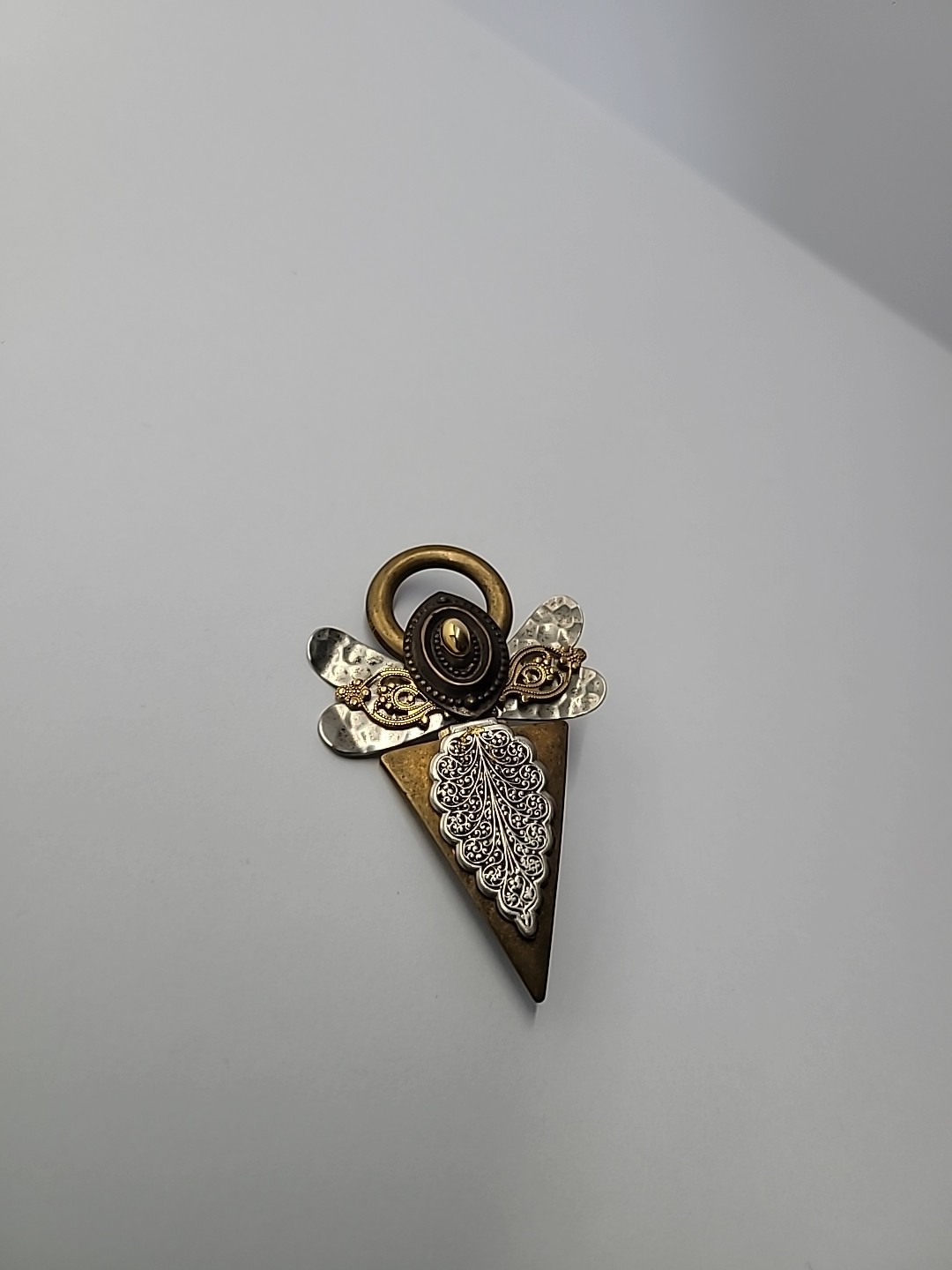 Vintage Treska Angel Brooch Pin Mixed Metal Halo Geometric Religious Signed