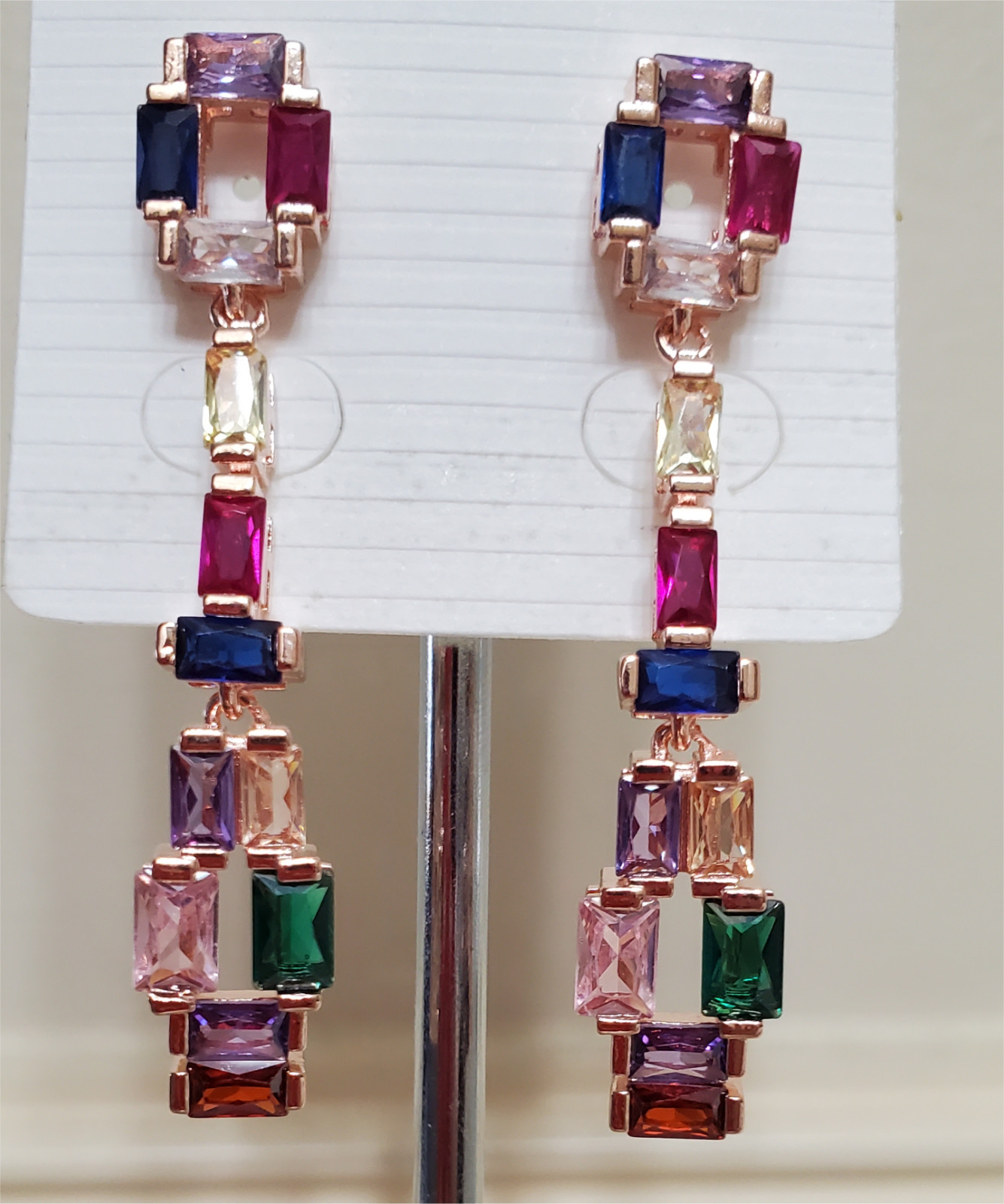 Rose Gold Red Purple Green Blue Pink Long Dangle Drop Earrings Stud Post 2in NEW