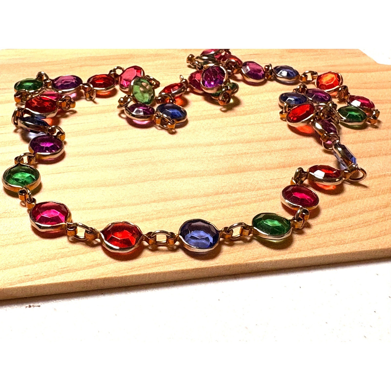 Colorful Station Necklace Women 30in Multicolor Excellent Bezel Set Rainbow