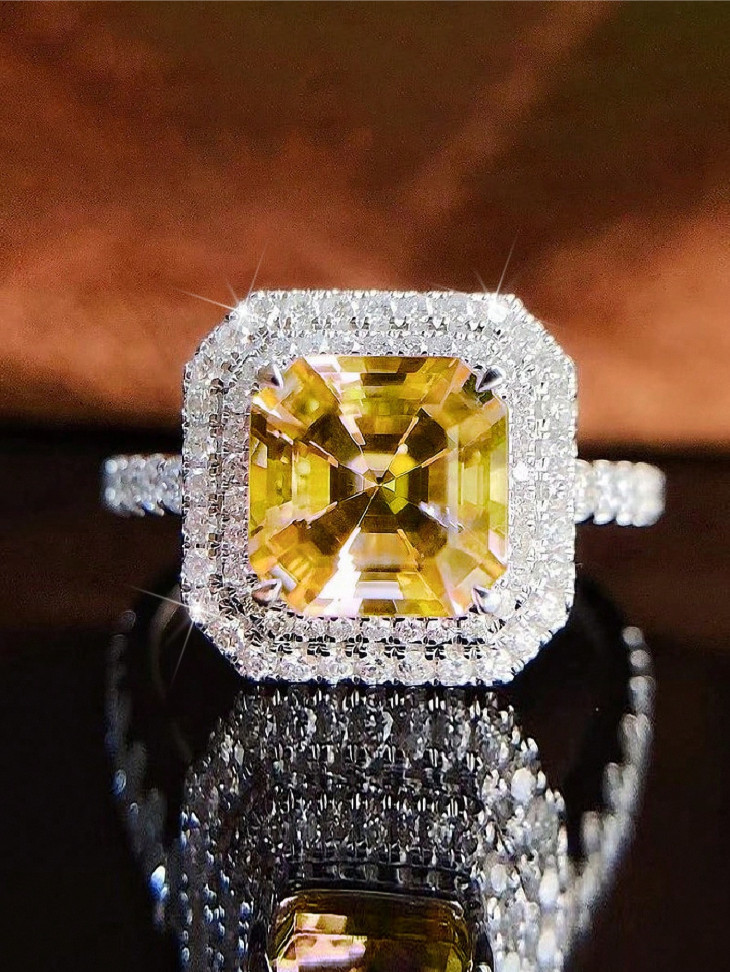 Luxury Asscher Cut CZ Halo Engagement Ring Women Bridal Promise Wedding Jewelry