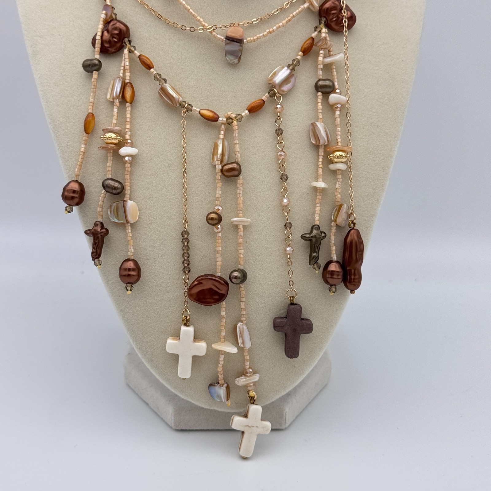 Free People Ariana Ost Something Beautiful Necklace Beaded Charms Cross Boho NEW