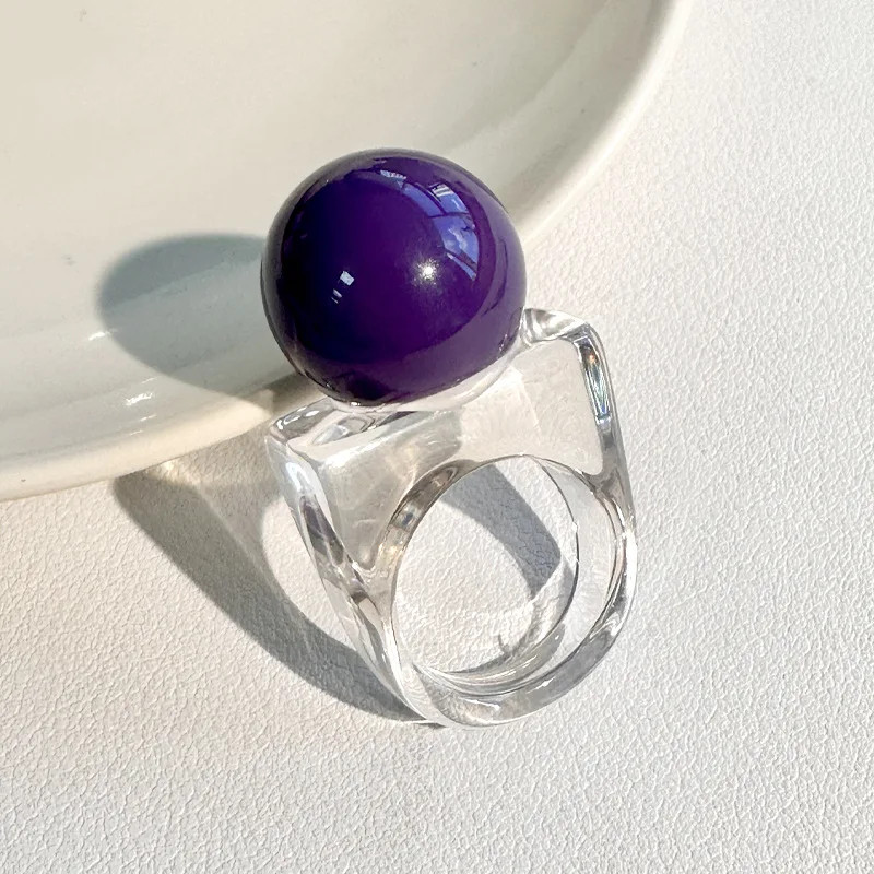 Resin Ball Shape Ring Chunky Geometric Adjustable Wedding Band Women Jewelry