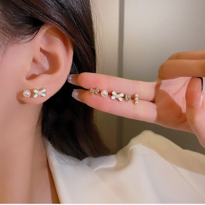 6 Pairs Minimal Stud Earrings April Birthstone Jewelry Gold Hypoallergenic Set C