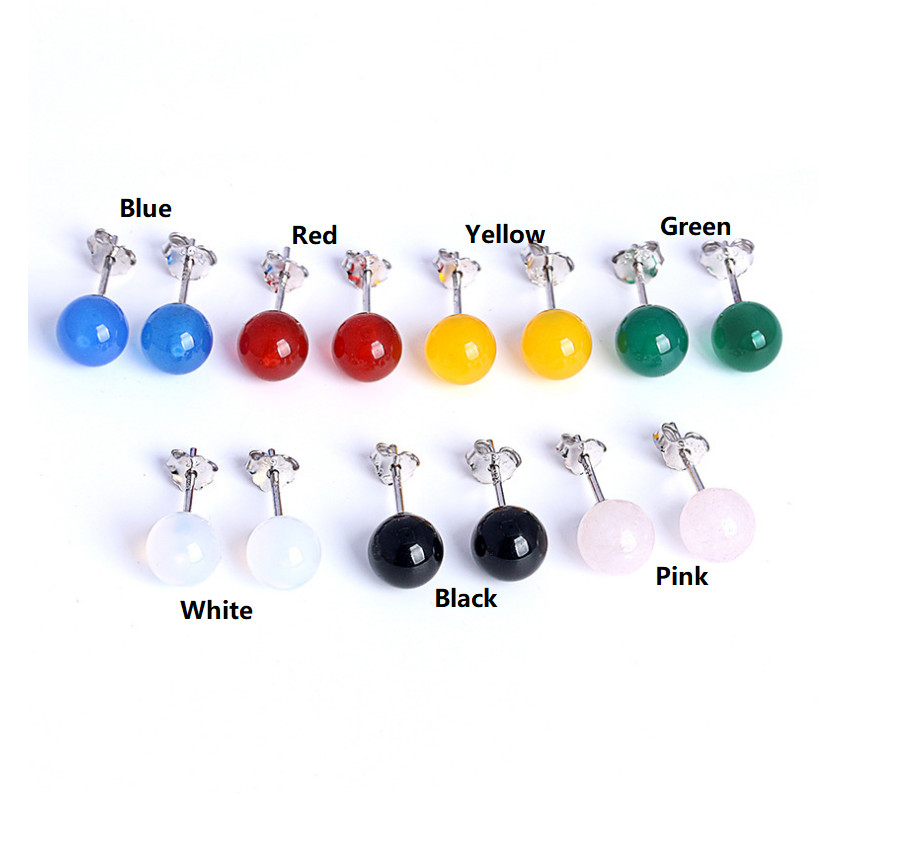 925 Sterling Silver Natural Onyx Stone Gemstone Ball Stud Earrings Gift A12