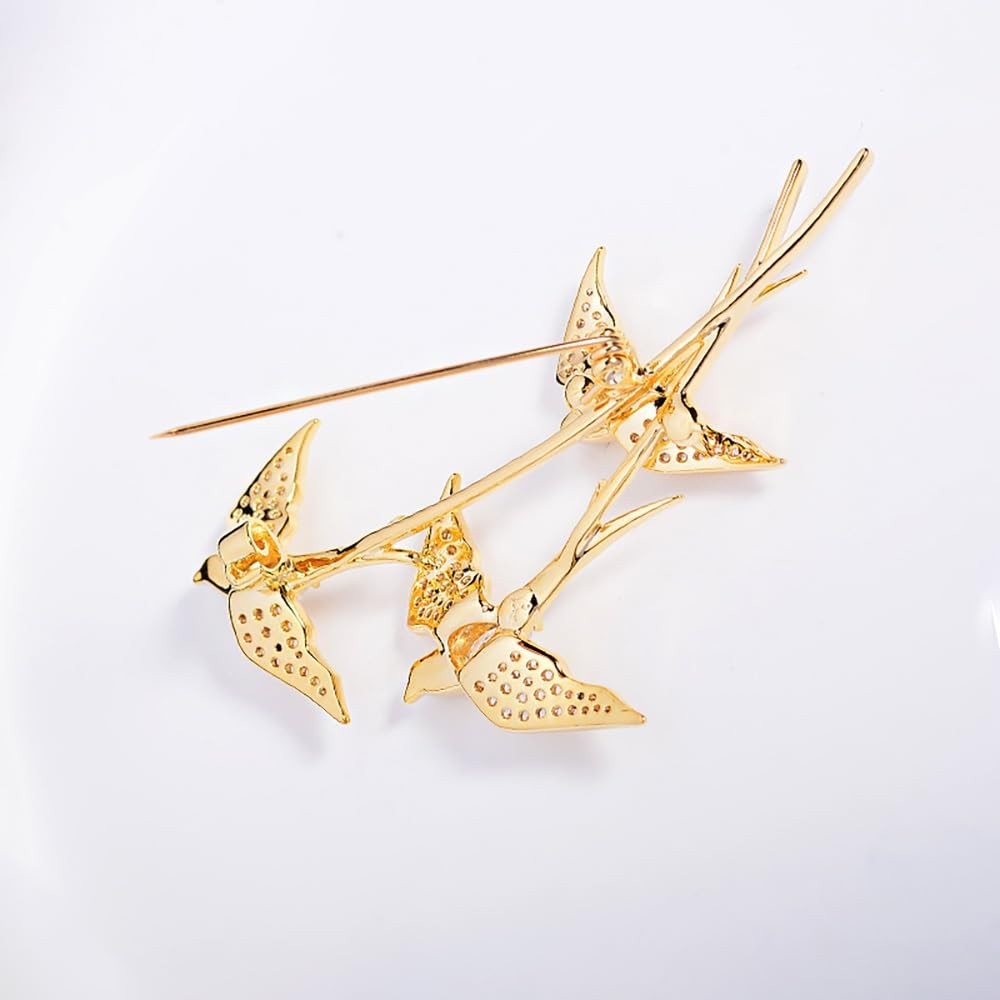 Shiny Crystal Bird Brooch Pin for Women – Rhinestone CZ Lapel Badge & Scarf Clip