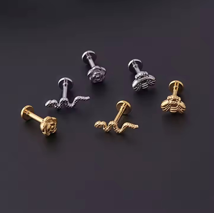 Internal Threaded Flat Gold Silver Cartilage Helix Lobe Tragus Conch 16G Earring