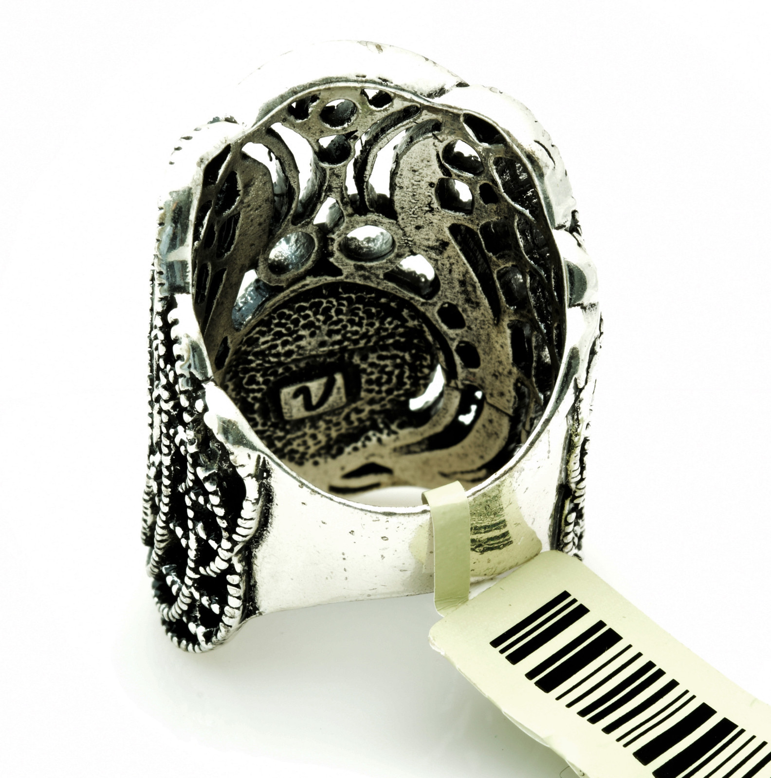 Size 7 Wide Cut Out Band Ring Smoky Silver Crystal Clear Channel Set CZ Accents