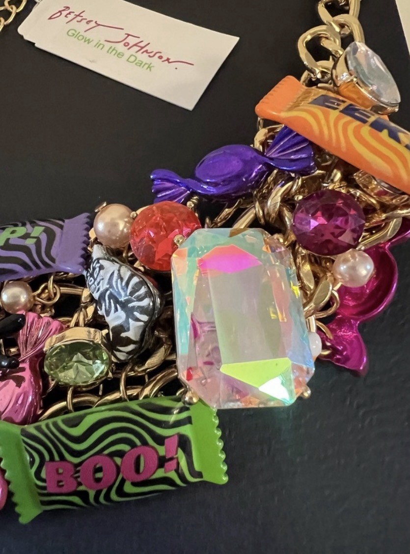 Betsey Johnson Necklace Halloween Candy Statement Chunky Charms Glow In Dark NWT