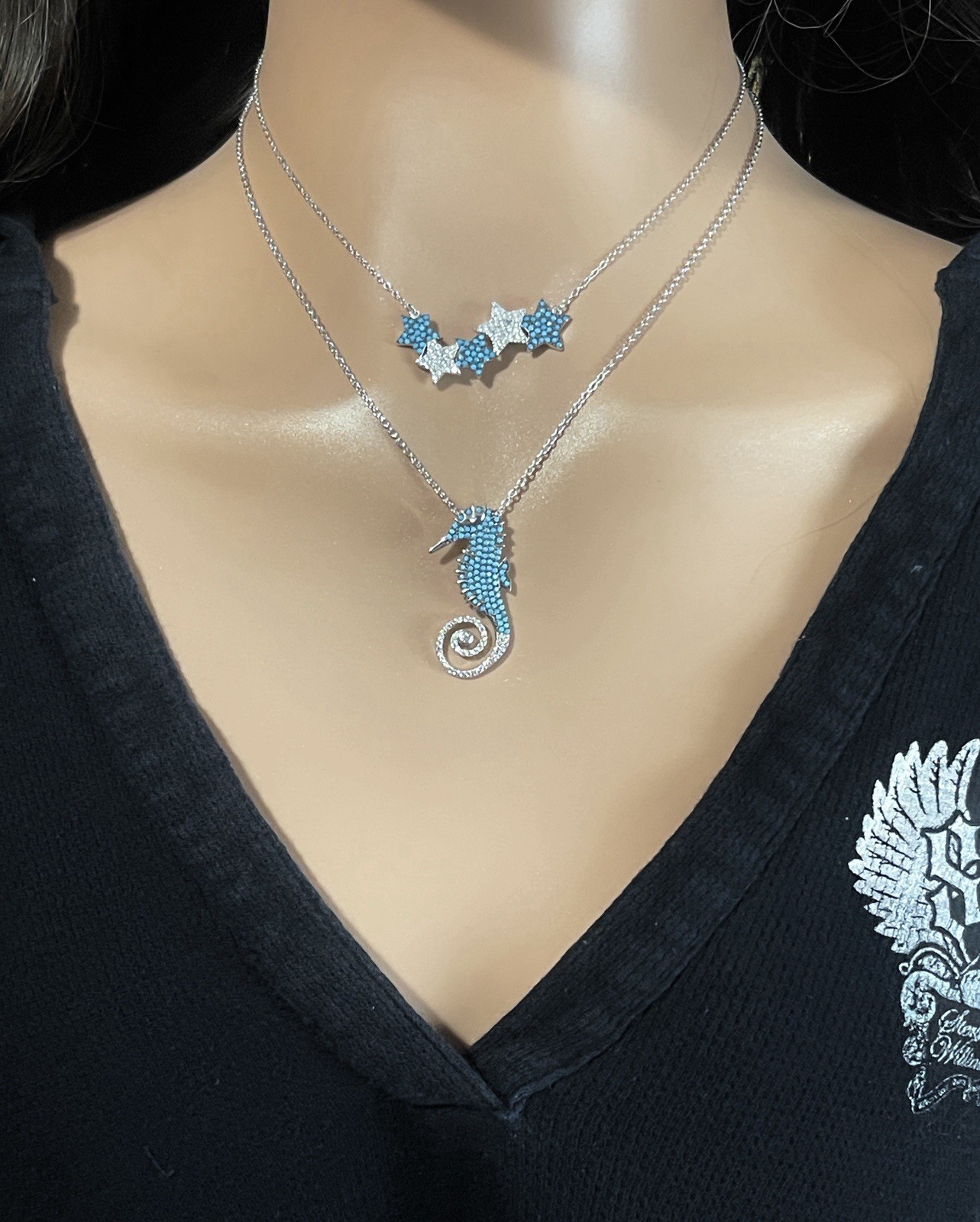 Pave Turquoise CZ Sterling Silver Star Necklace