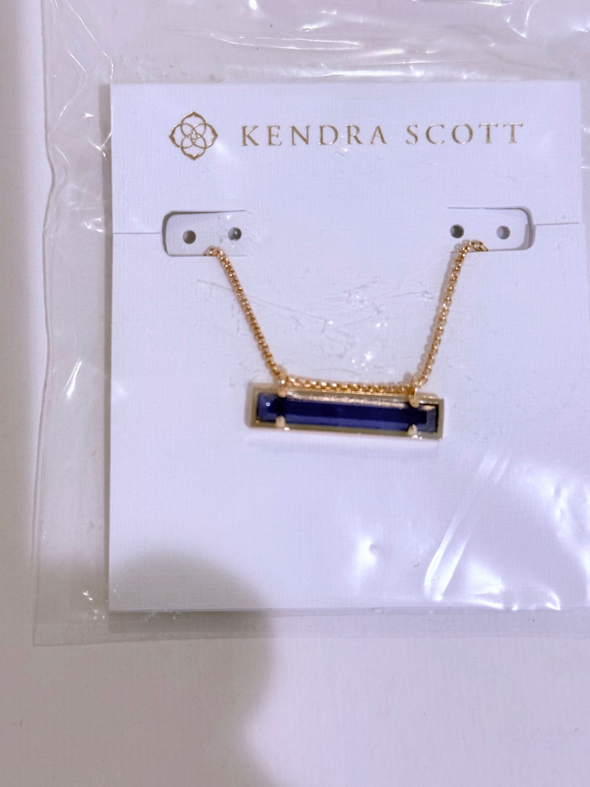 Kendra Scott Gold Plated Adj. Leanor Bar Pendant Necklace in Blue Cats Eye