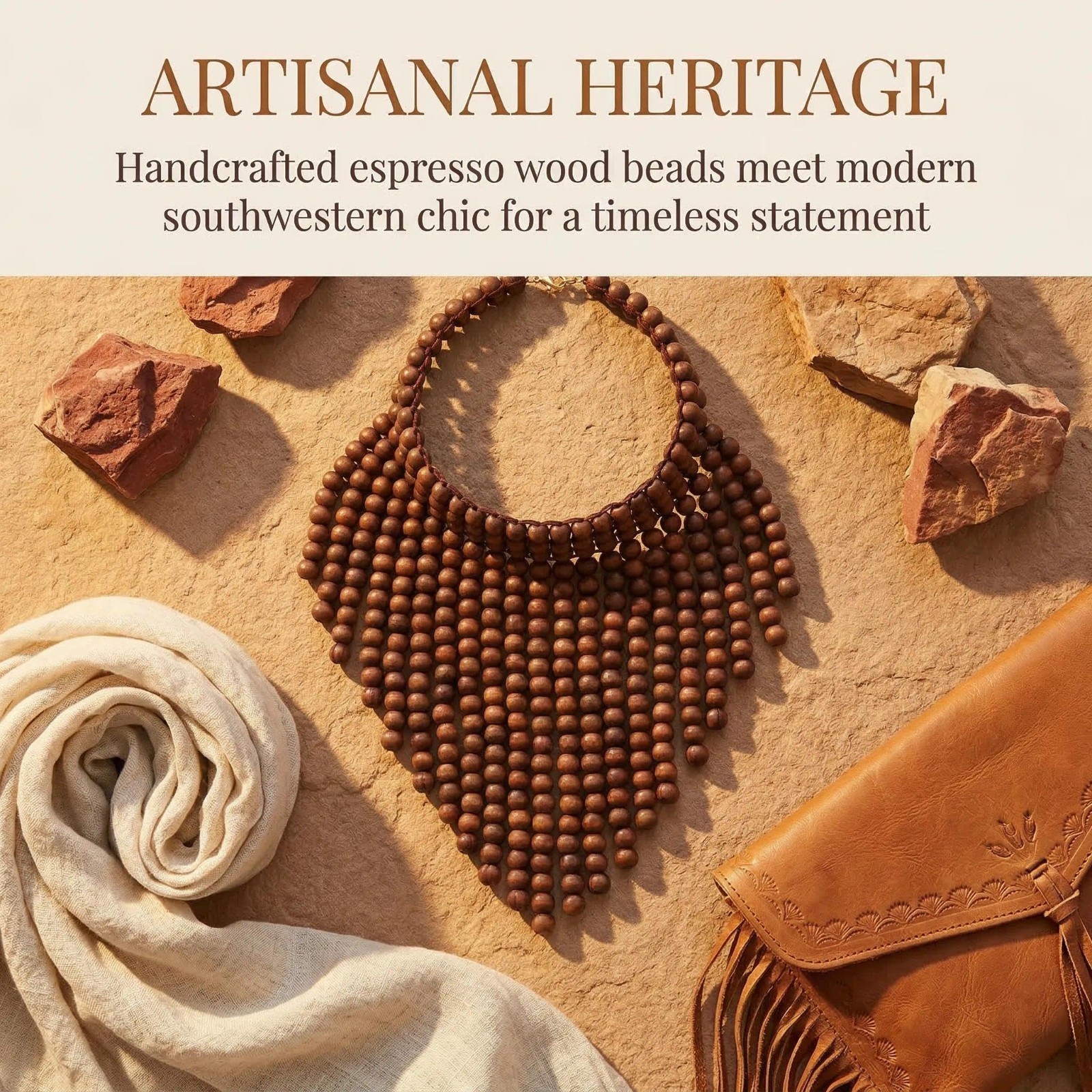 Boho African Wooden Acrylic Beaded Bib Necklace – Chunky Layered Collar Choker