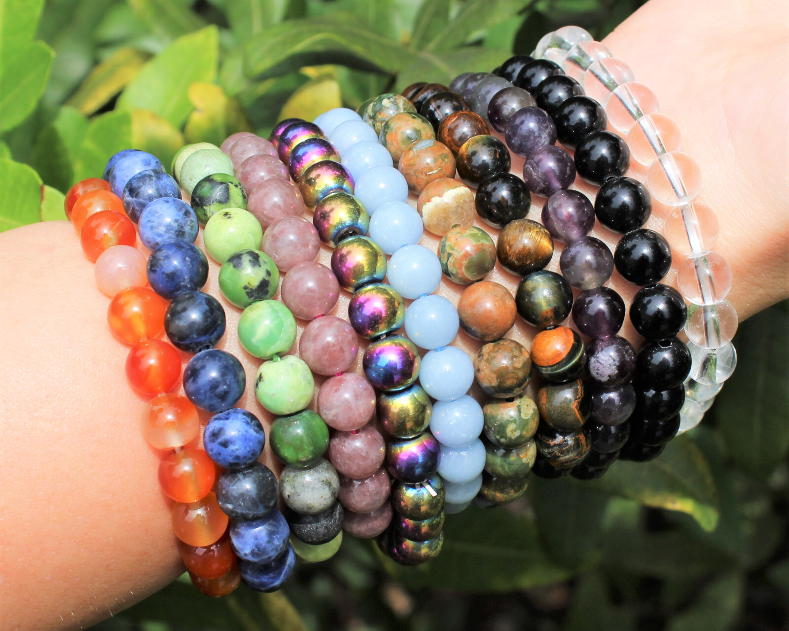 Jet Bead Bracelet: 8 mm Round Crystals (Jet Bracelet, Jet Gemstone Bracelet)