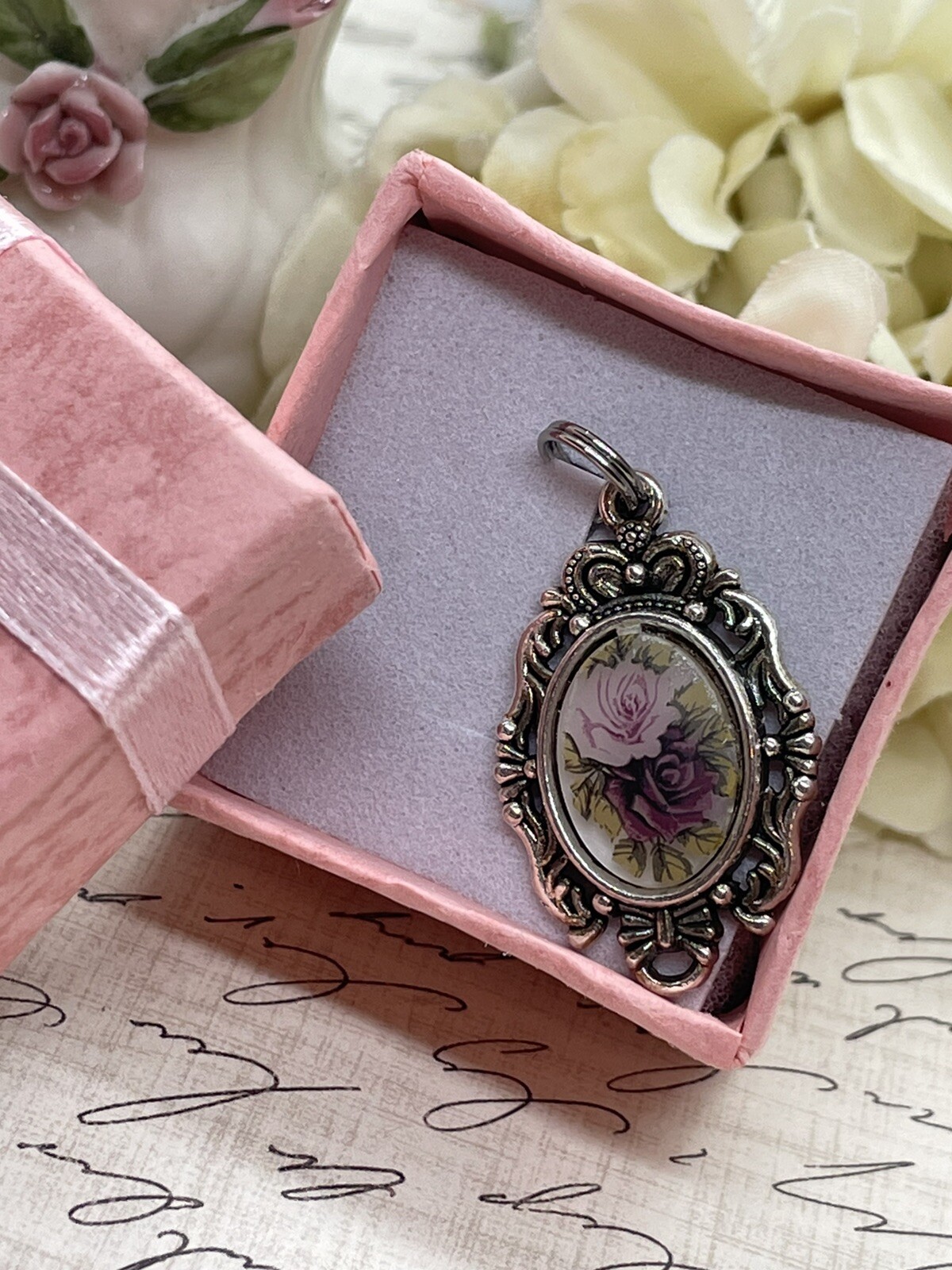 Burgundy Rose Dainty Necklace Pendant Anniversary Birthday Gift crown Daughter