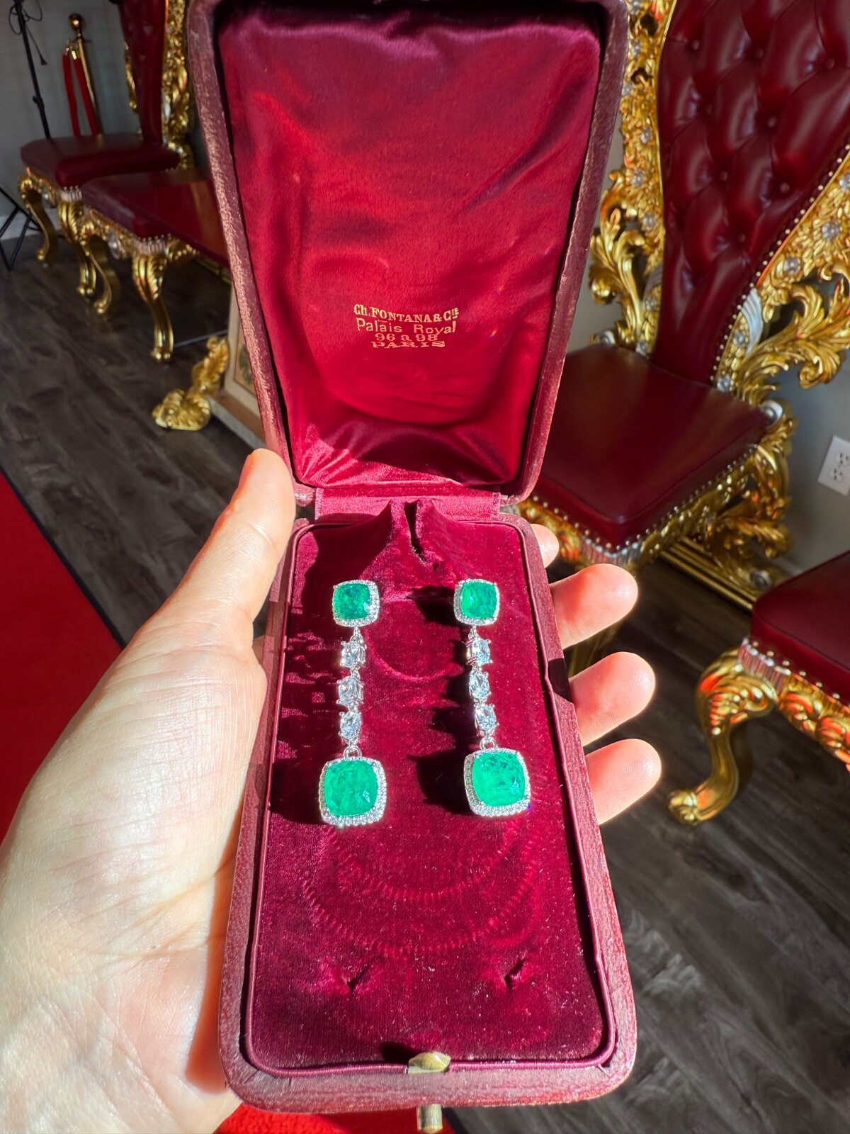 Star Of Hollywood, Emerald Dangle Drop Earrings