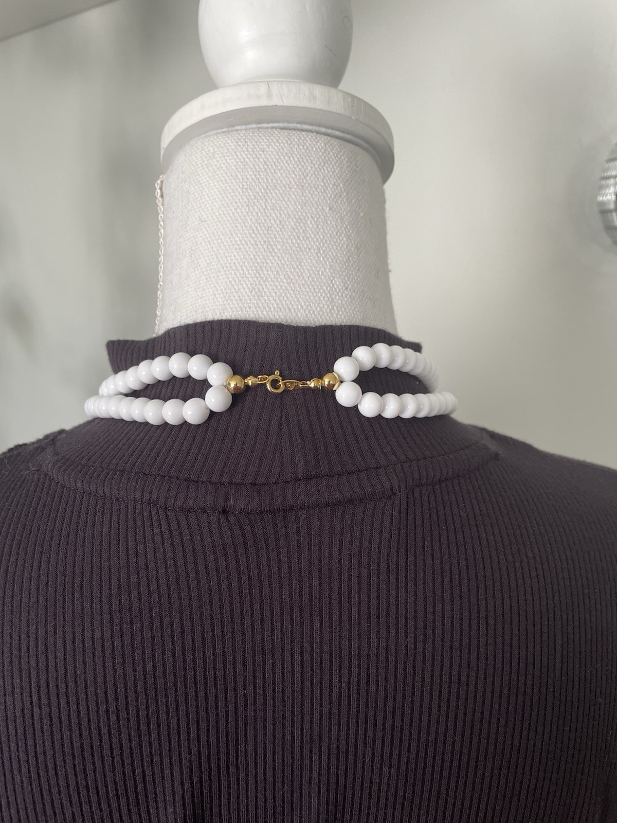 Trifari Vintage Double Strand White & Gold Statement Necklace