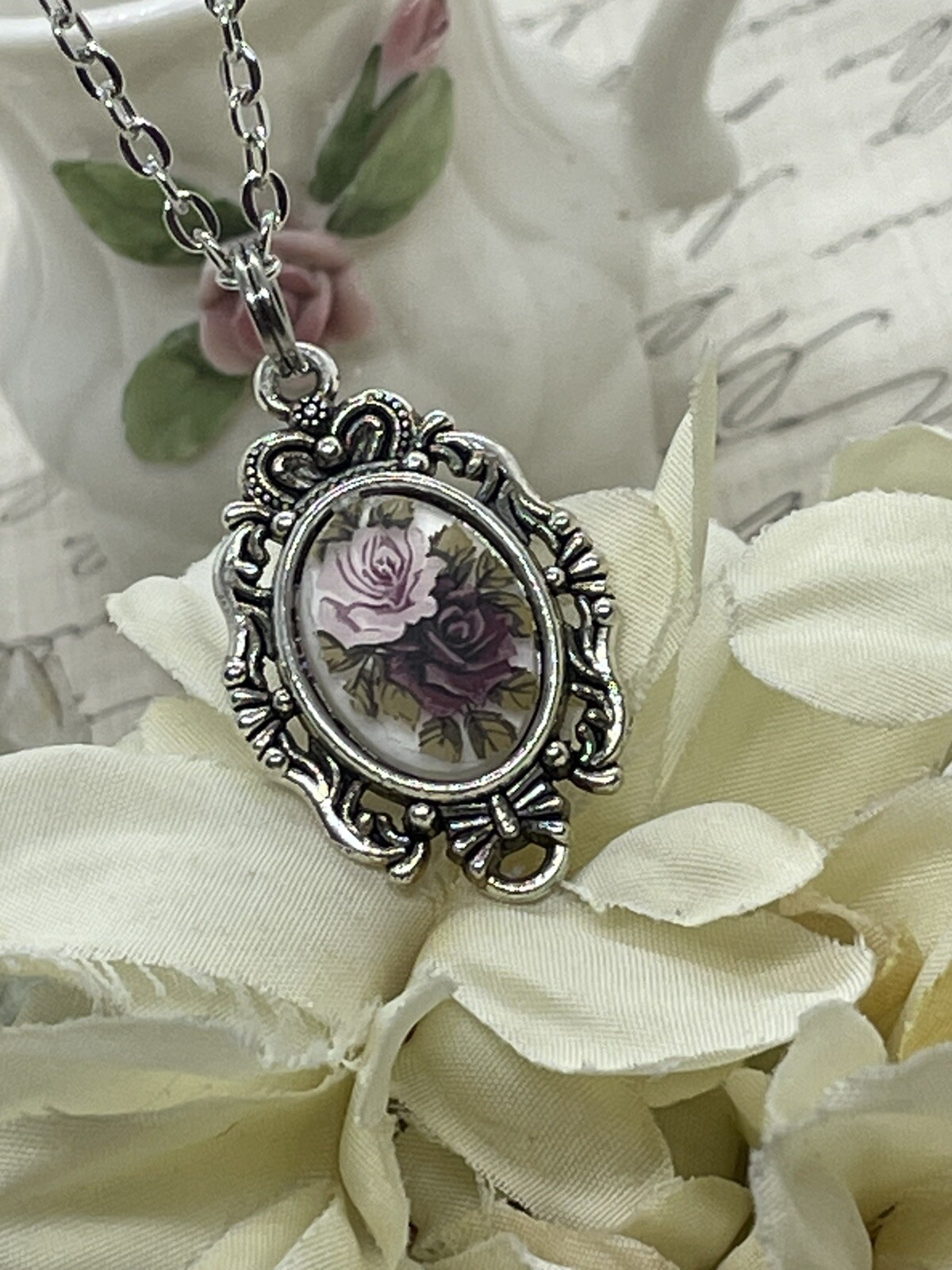 Burgundy Rose Dainty Necklace Pendant Anniversary Birthday Gift crown Daughter