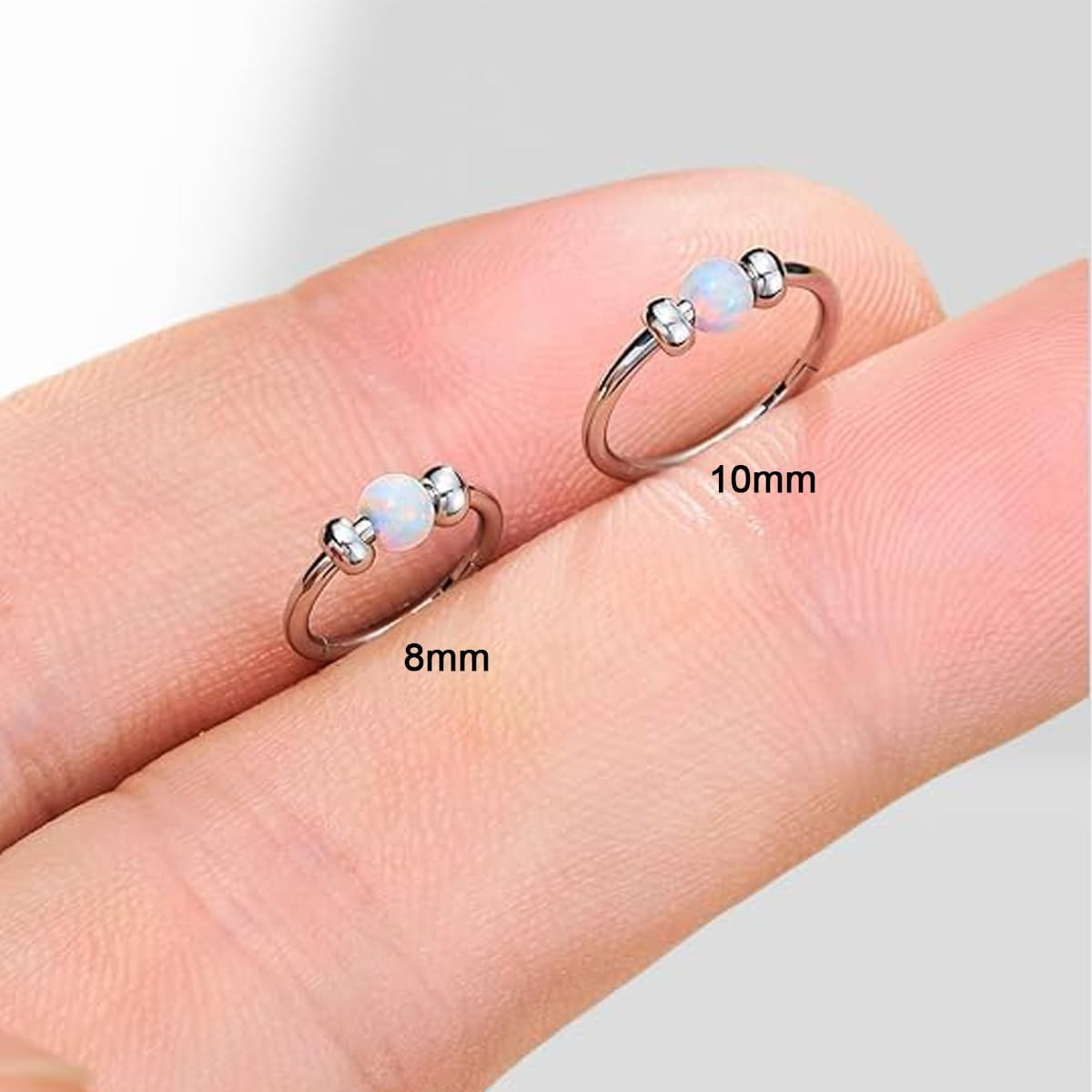 2 Pcs Small Cartilage Hoop Earrings for Women Men, 18G Opal Silver Earrings Hypo