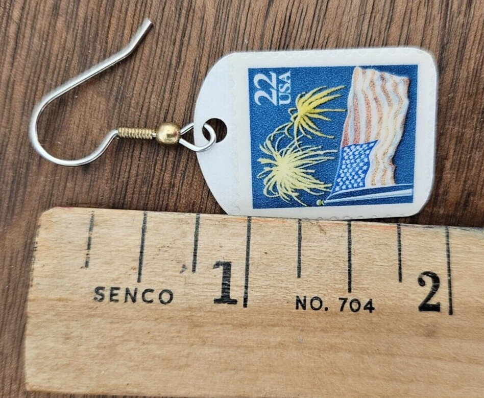 U.S. Flag Earrings Stainelss Wire Handmade Postage Stamp 22 cent lightweight USA