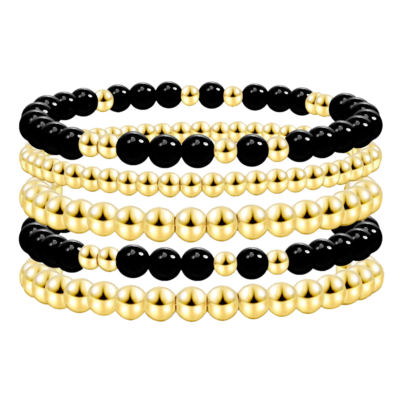 5Pcs Women Girls Gold Tone Boho Stackable Beaded Stretch Bracelets Wedding Gift
