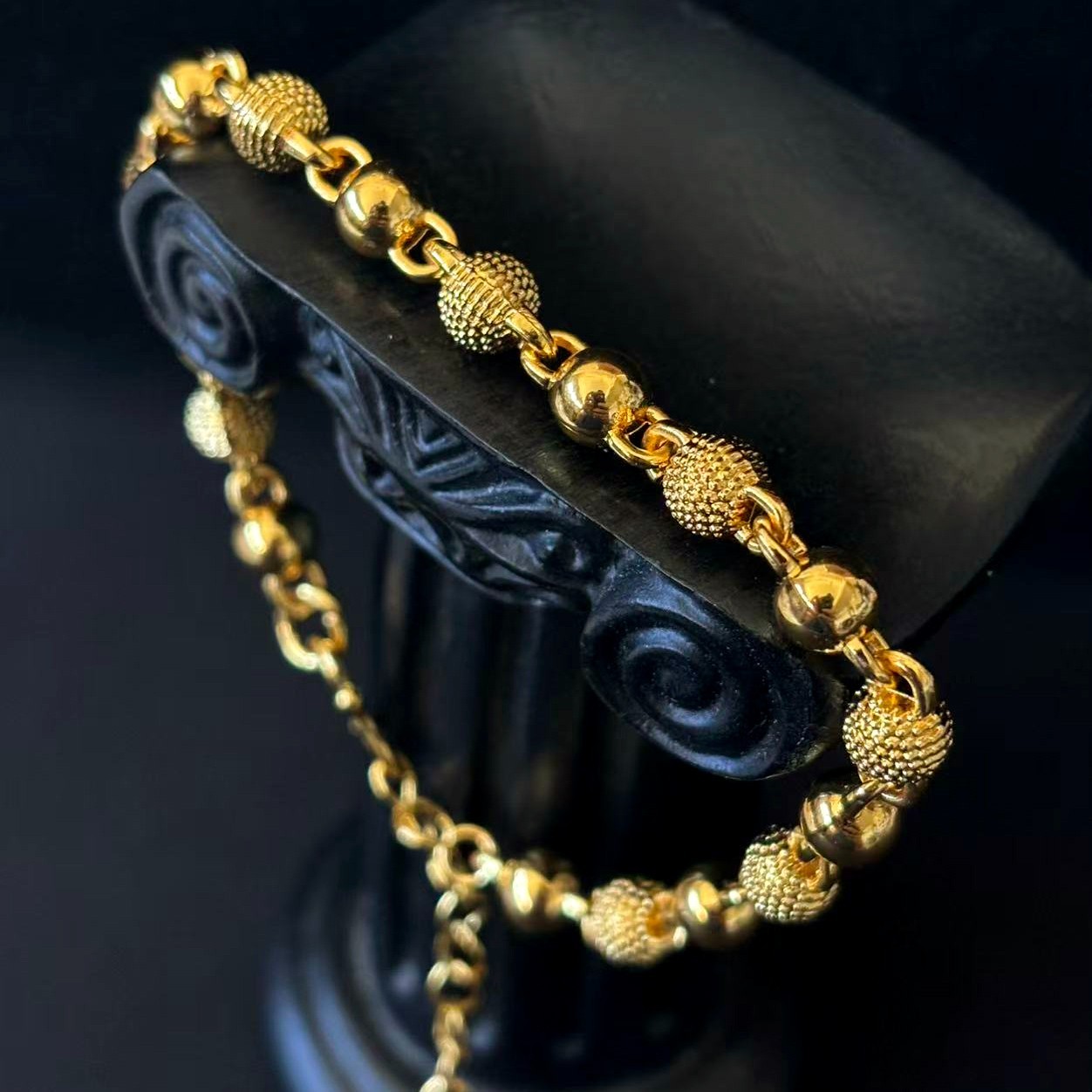 Golden Gold-tone Ball Bracelet Chain marked ‘ 999 ‘, 7-8.5 in adjustable
