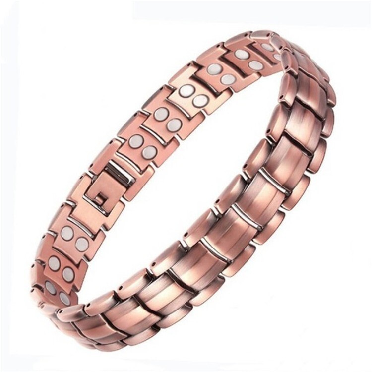 Men Copper Wide Double-Row Strong Magnetic Bracelet 99.9% Copper Bracelet 8″