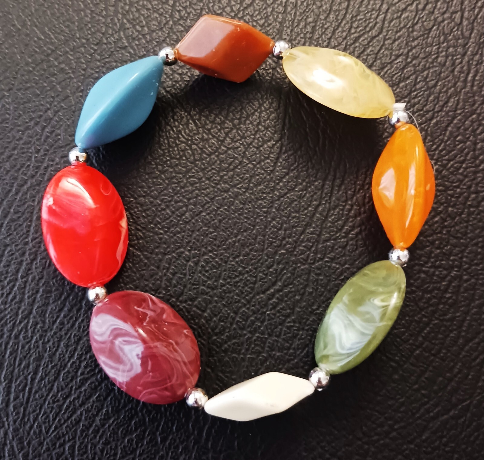 Bohemian Bead Necklace and Bracelet Set Multicolored Plastic Resin 40 inches