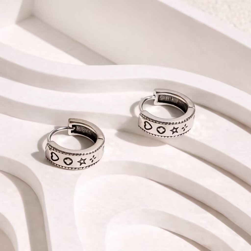 Heart Huggie Hoop Earrings 925 Silver small Heart Star Hoop Earrings 172