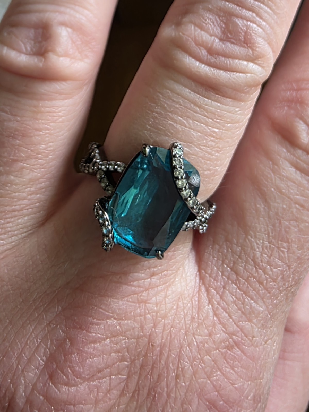 Bomb Party Ring – Nightshade Serenade Paraiba Tourmaline and Hematite – Size 7