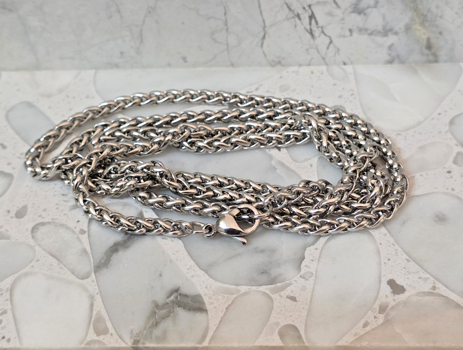 Spiga Wheat Link Chain Made in Quality Stainless Steel, 23.5 Inches, 3.0mm Wide