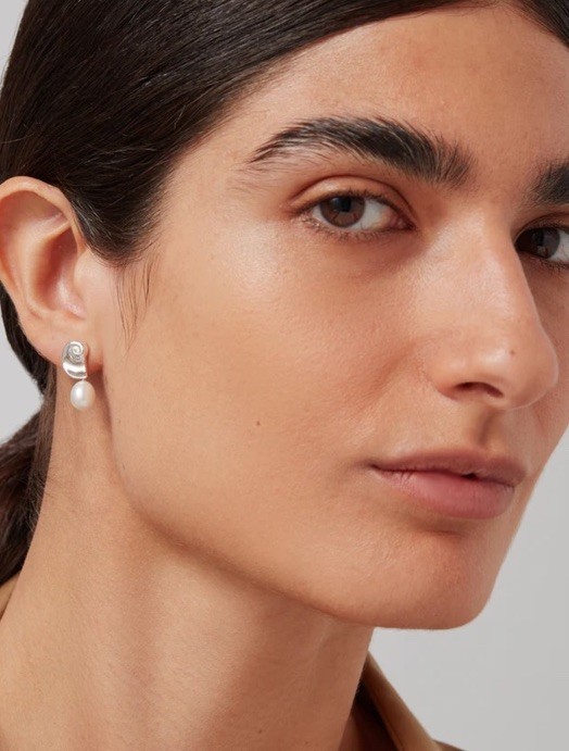 Jenny Bird Lucille Pearl Drop Earrings in High Polish Silver NIB $110
