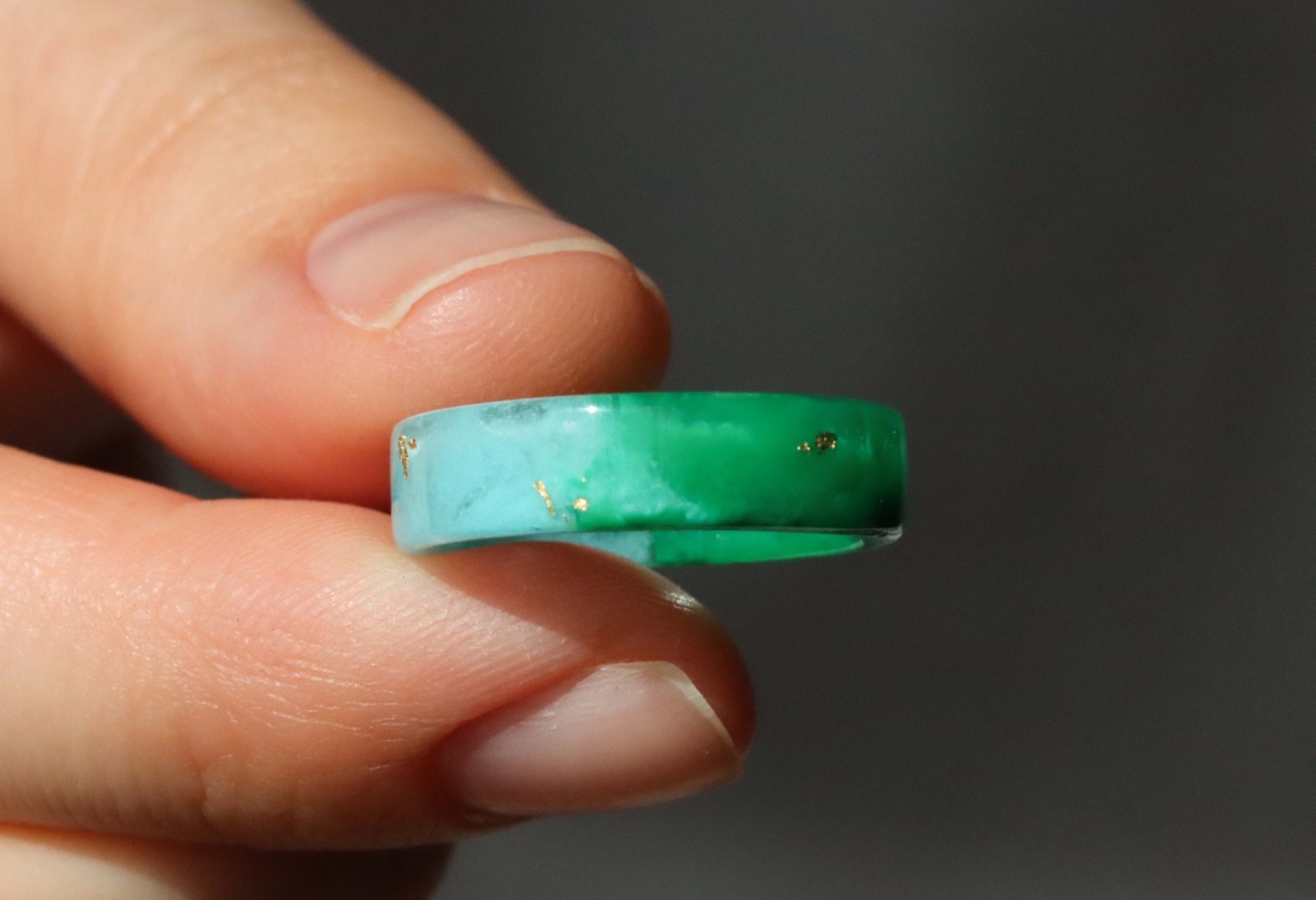 Green Blue Resin Ring Ombre Band Two Tone Minimal Jewelry Gift for Her