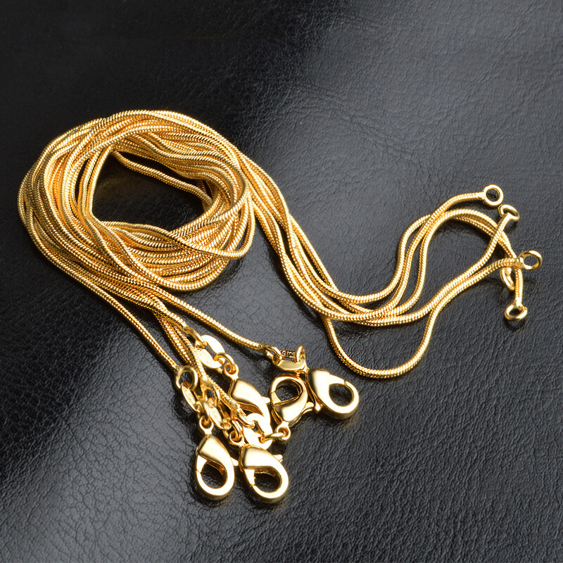 18K Yellow Gold Filled Classic Snake Chain Necklace 16/18/20/22/24/26/28-38 inch