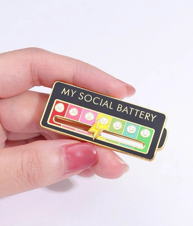 My Social Battery Pin ~ Black & Gold Enamel with Moveable Hand | Gift Edition