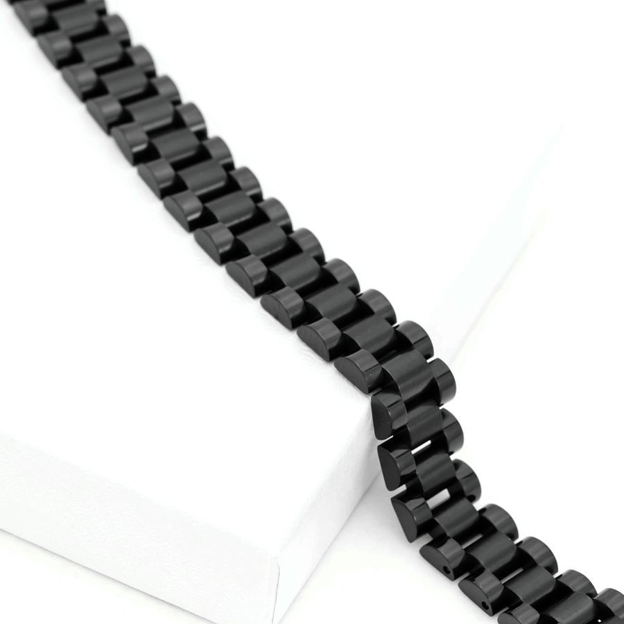8.5″ Men’s Bracelet Stainless Steel 10mm Watch Band Chain Black Ion plated Box