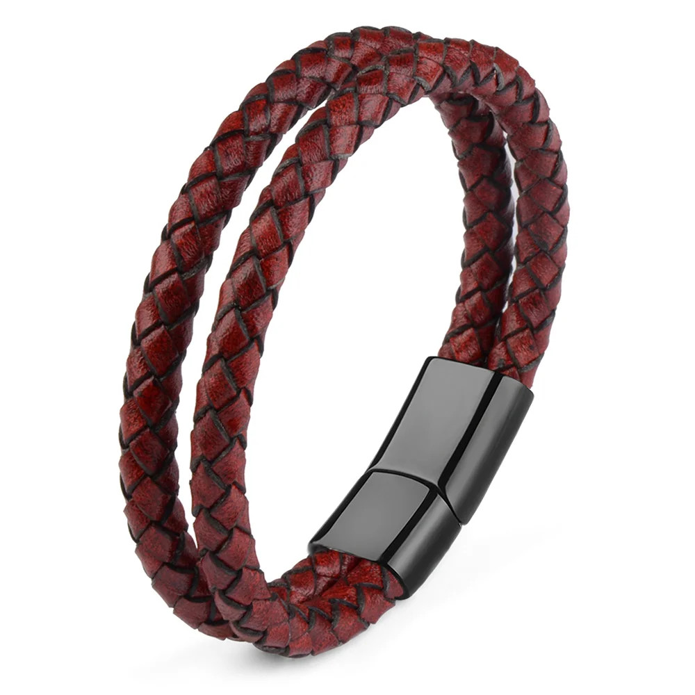 Genuine Leather Double Rope Braid Bracelet For Men Multicolor Choice