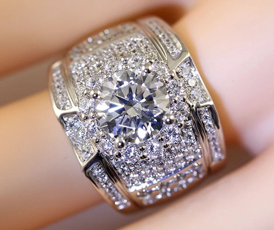 Milangirl Sterling Silver Big Zircon Stone Ring Unisex