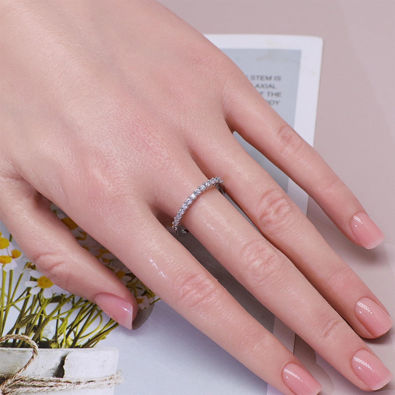Warm Fortune Half Eternity Stackable Band Ring for Women – 18K Silver Plated Cub
