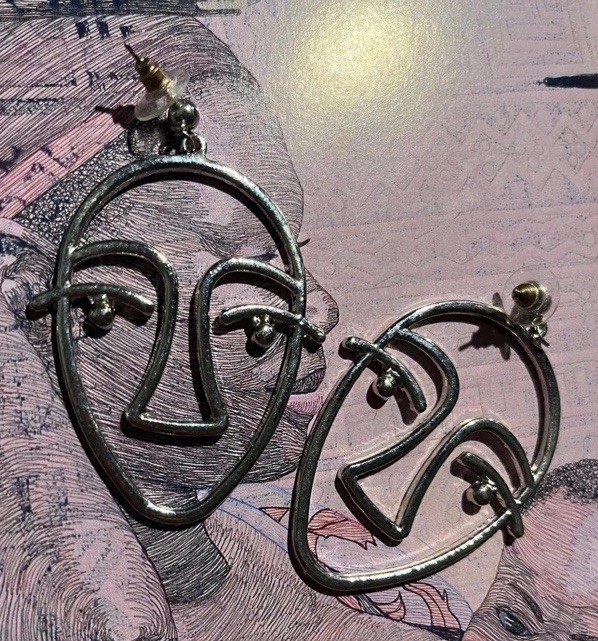 Abstract Silvertone Picasso Earring Dangles