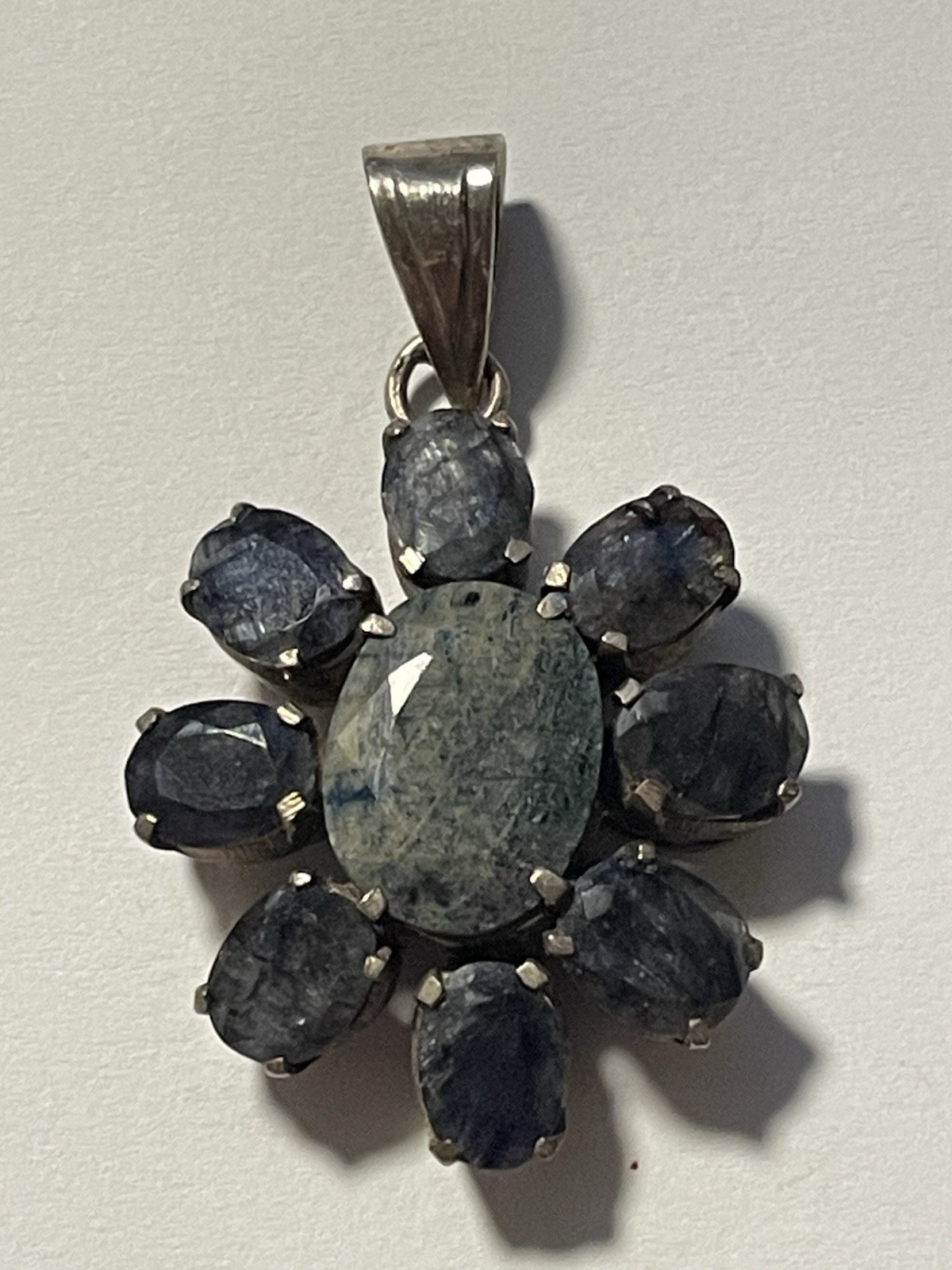 925 Sterling Silver Gray Marble Flower Stone Pendant 2” Charm (D263)