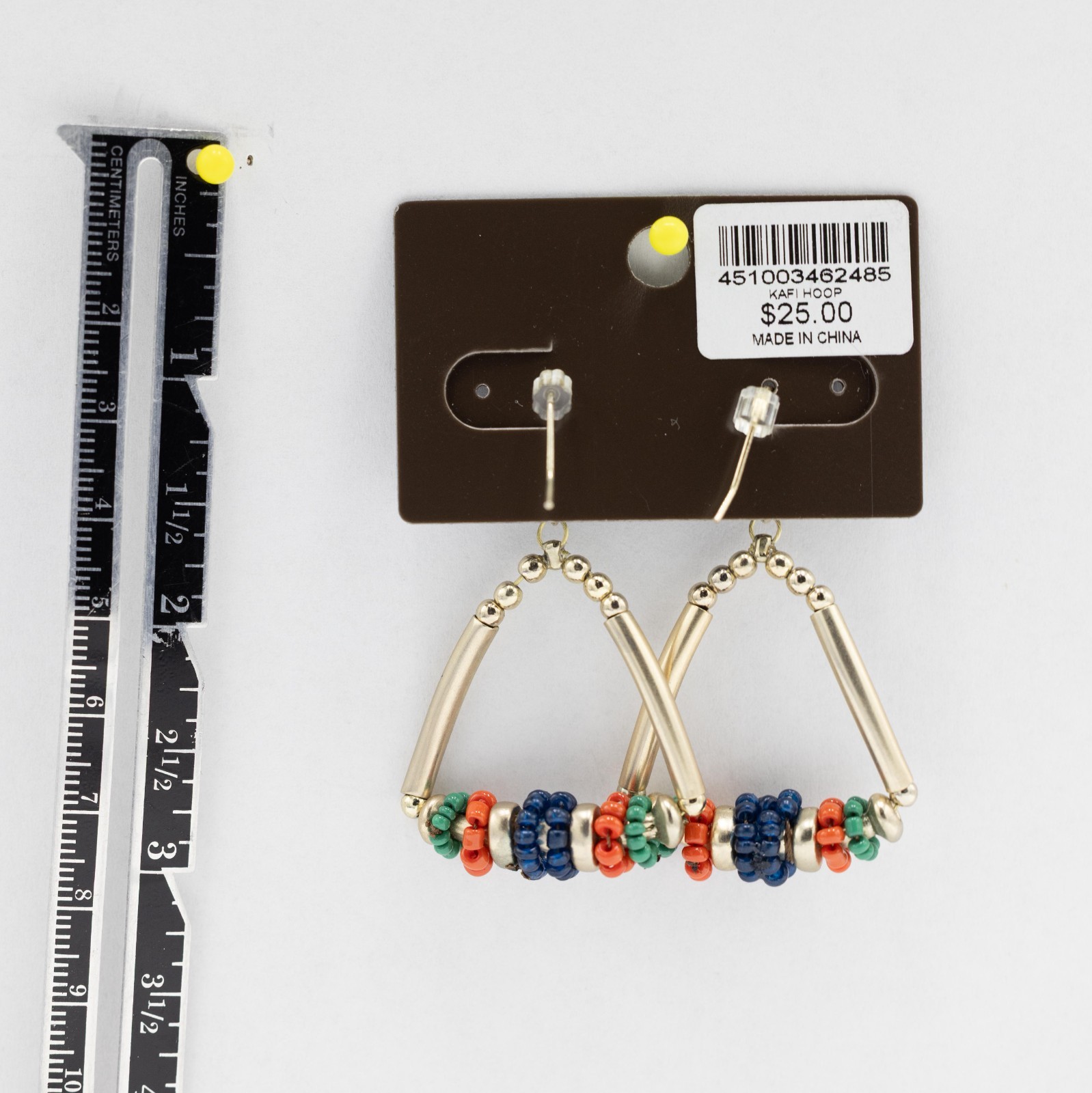 Chico’s multi-color beaded Kafi Hoop Earrings Gold-tone Blue/Red/Green New