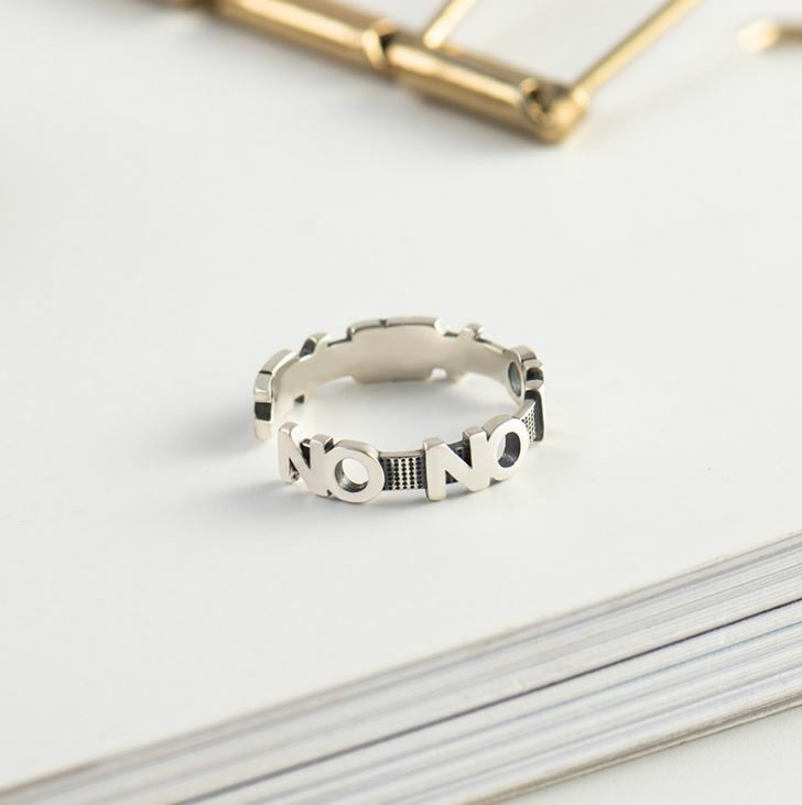 Women Retro Sterling Silver 925 YES NO Letter OPEN Adjustable RING Gift Box