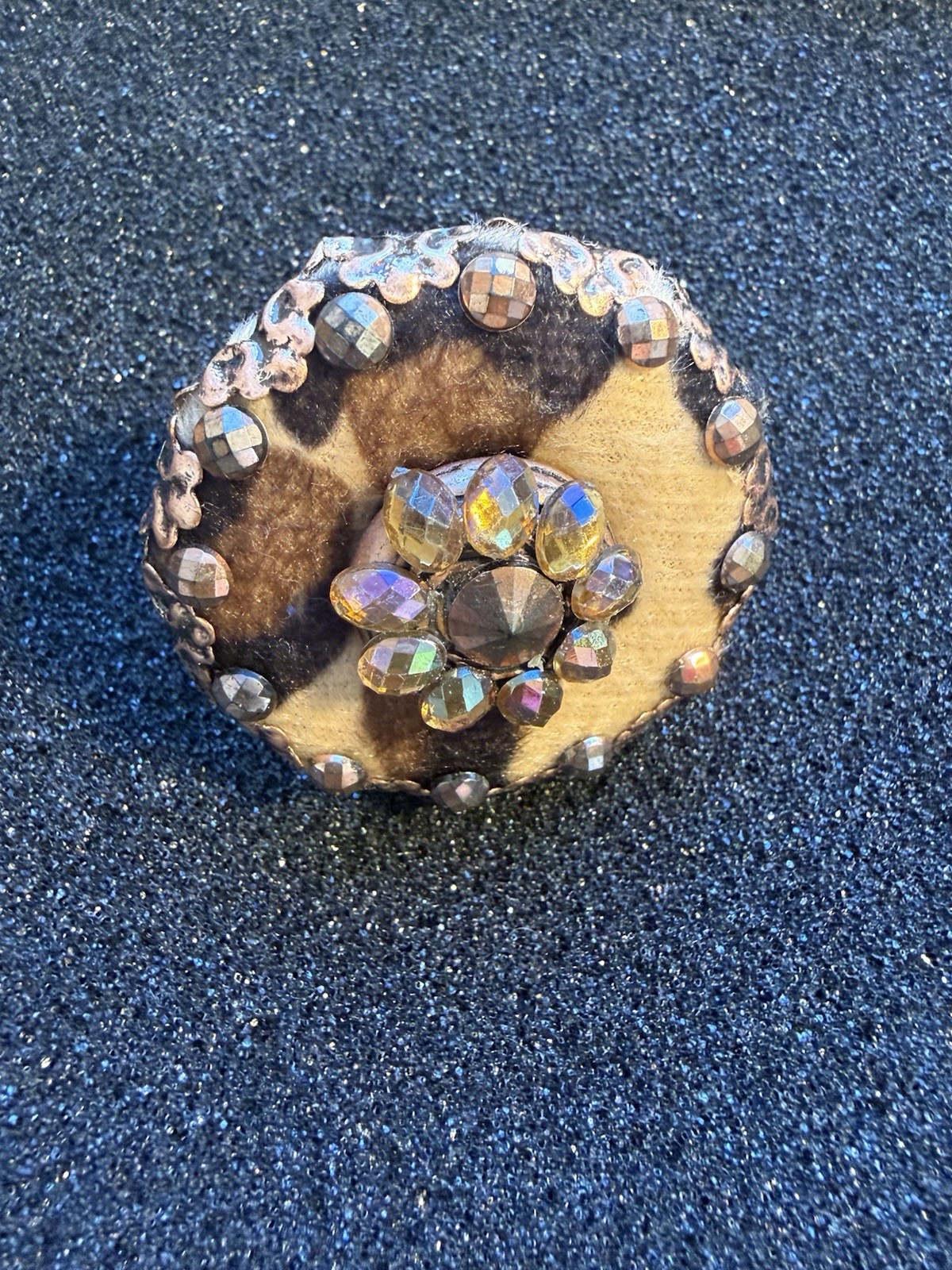 #7 Brown Gold Tone Crystal Cluster Cocktail Ring Size 7 Adjustable Round