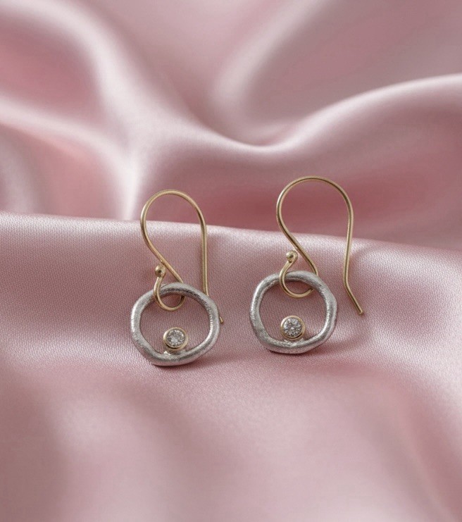 Anthropologie Circle Earrings VTG Boho Gold Silver Dangle Hollow CZ Orbit Drop