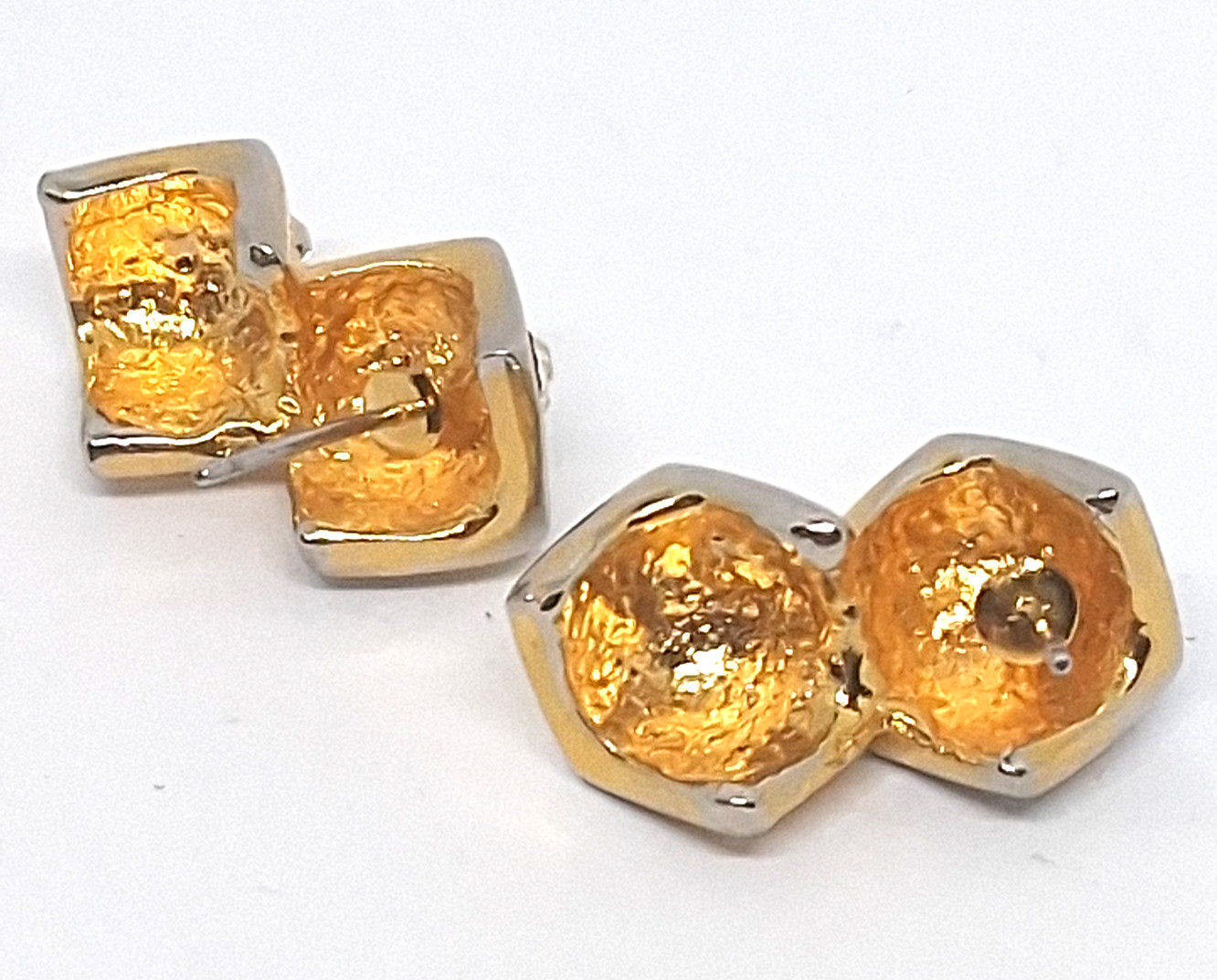 Vintage Gold Tone and Rhinestone Double Dice Post Pierced Earrings