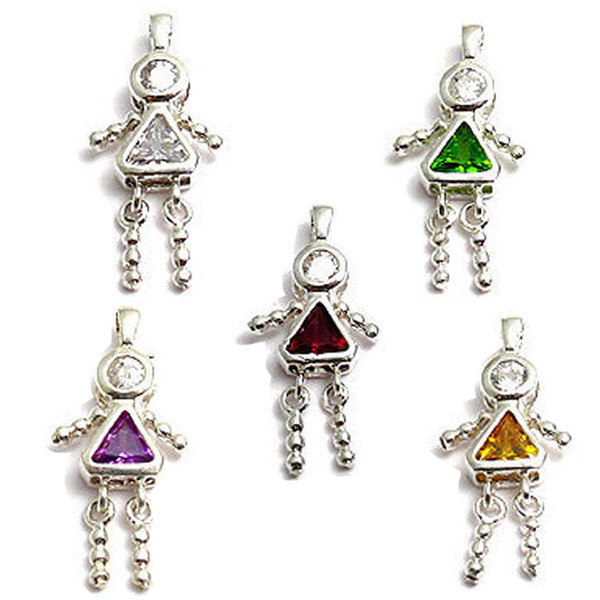925 Sterling Silver Girl Triangle Birthstone CZ Pendant Charm (Choose Any Month)
